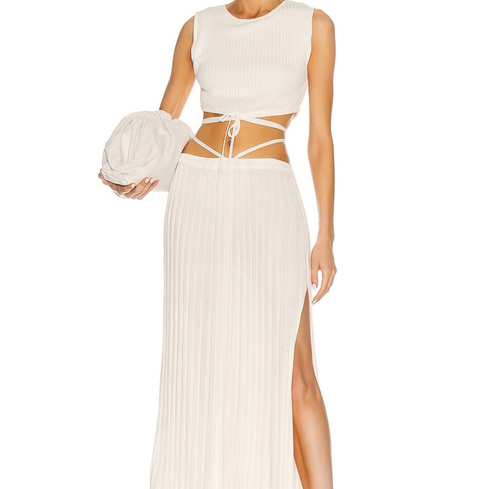 Christopher Esber White Pleated Knit Skirt with side slit
